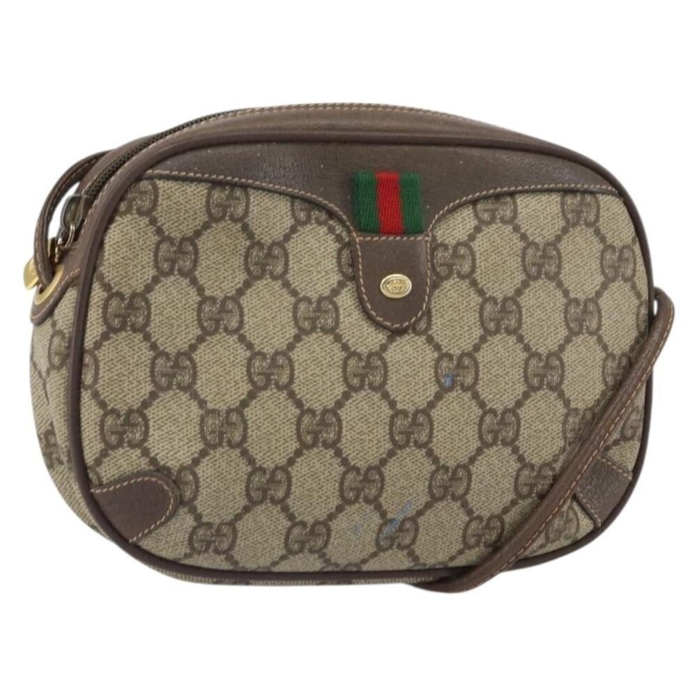 Authentic GUCCI GG Supreme Web Sherry Line Bag PVC Beige Gold 156 02 066